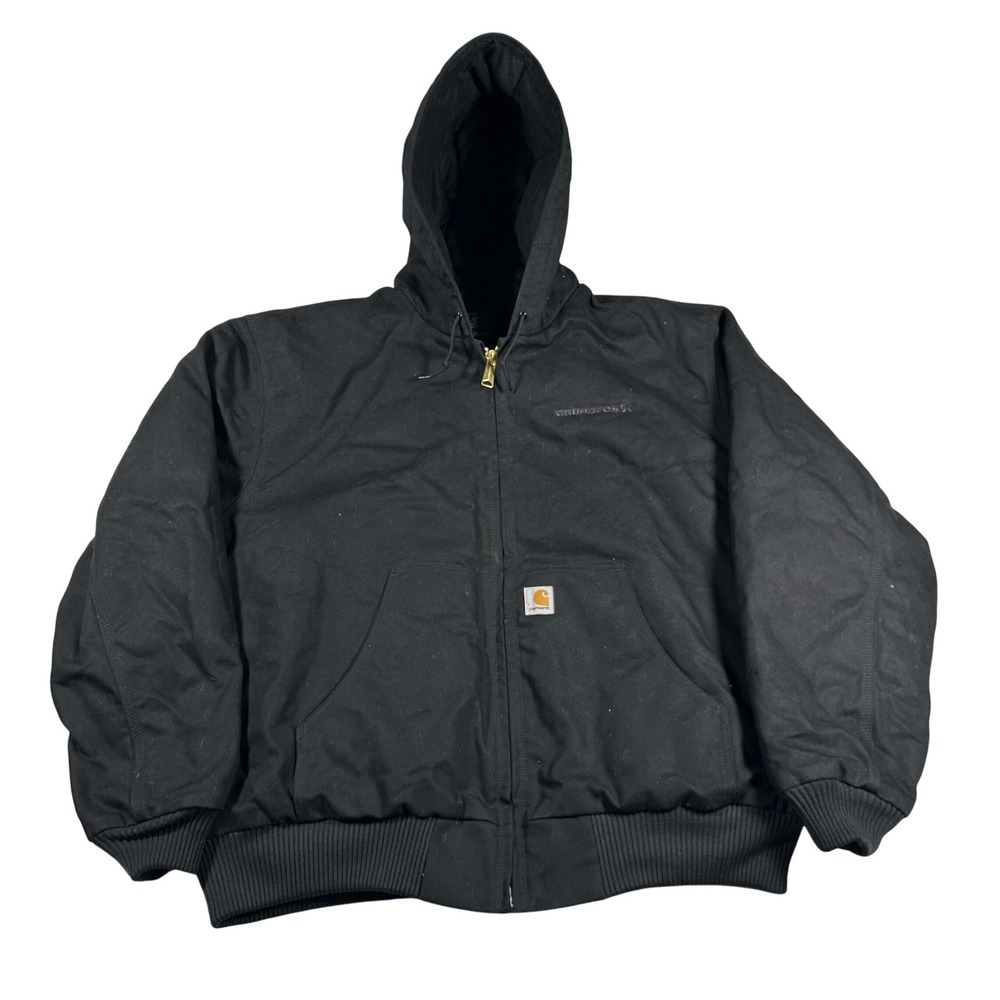 Carhartt Loose Fit Duck Hooded Jacket Mens 2XL Black Quilted Work Coat Active